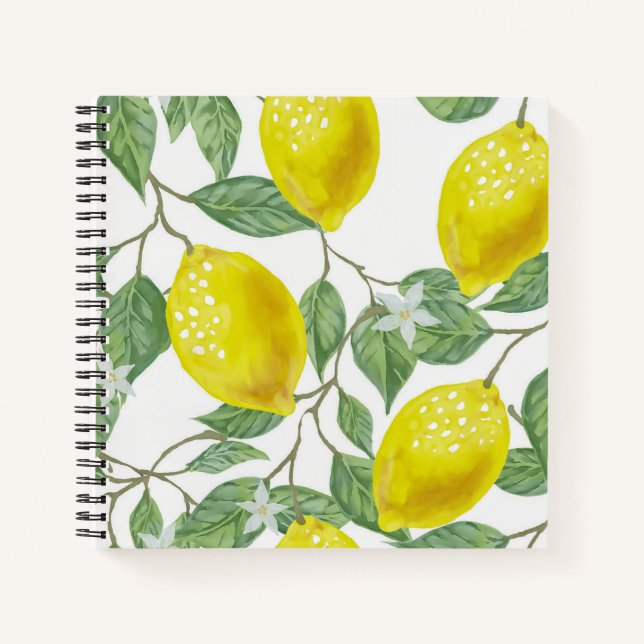 Elegant Green Leaves & Yellow Lemons | Notebook (Front)