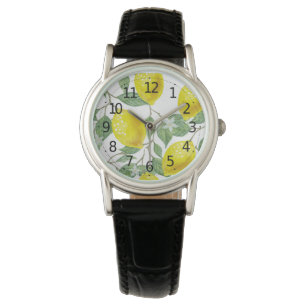 Elegant Green Leaves & Yellow Lemons Women's Watch
