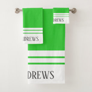 Elegant Green Lime Monogrammed Name Bath Towel Set