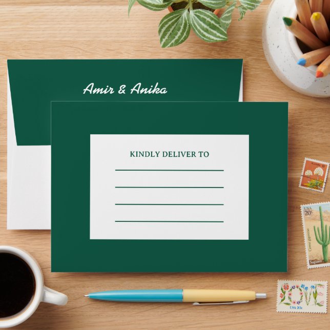 Elegant Green Lotus Lanterns Indian Wedding  Envelope (Desk)