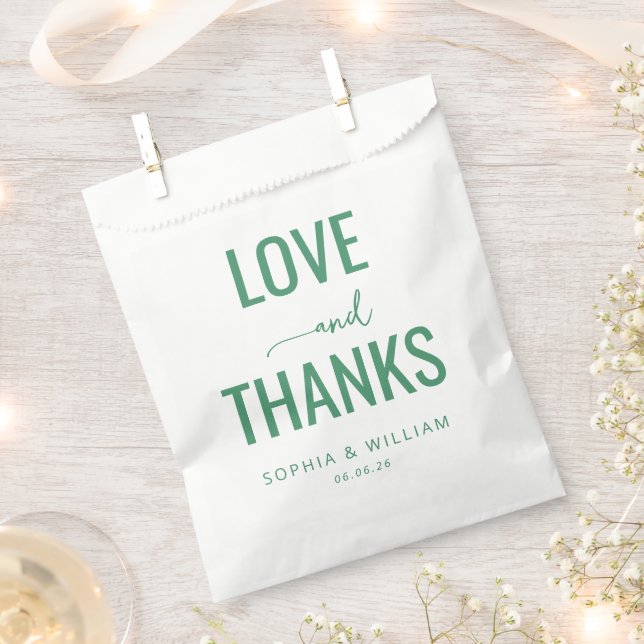 Elegant Green Love Thanks Favour Bag (Clipped)
