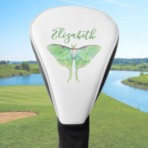 Elegant Green Luna Moth Personalized Ladies White Golf Head Cover
