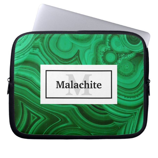 Elegant Green Malachite Rock Design Laptop Sleeve (Front)