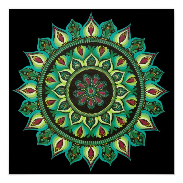 Elegant Green Mandala | Bohemian Zen Minimalist  Poster (Front)