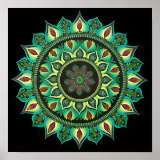 Elegant Green Mandala | Bohemian Zen Minimalist Poster