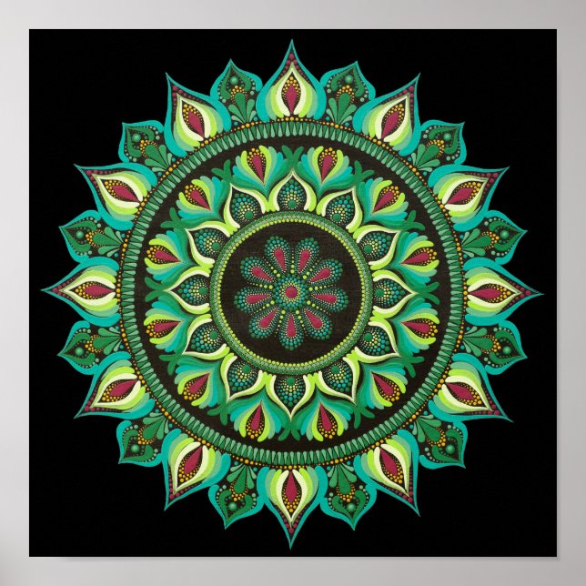 Elegant Green Mandala | Bohemian Zen Minimalist  Poster (Front)