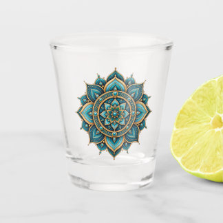 Elegant Green Mandala Floral Geometric Graphic Des Shot Glass