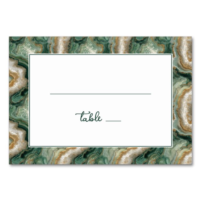 Elegant Green Marble Border Table Number (Front)