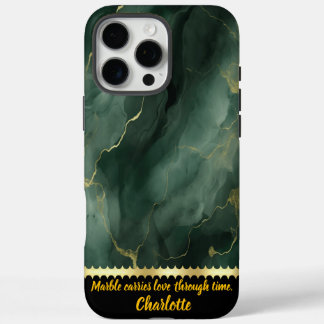 Elegant green marble design with golden accents iPhone 16 pro max case