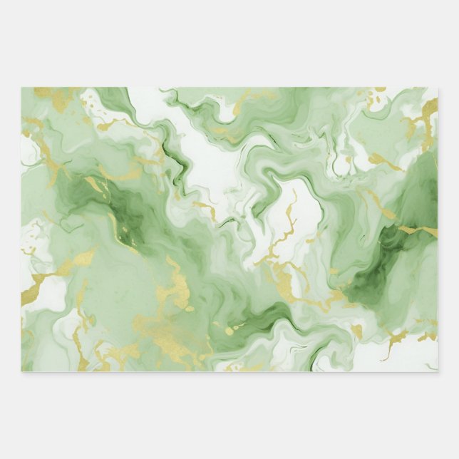 Elegant Green Marble Faux Gold Glitter Effect 0 Wrapping Paper Sheet (Front)