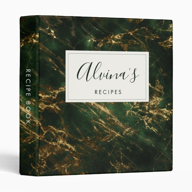 Elegant green marble Recipe cookbook Binder (Front/Spine)