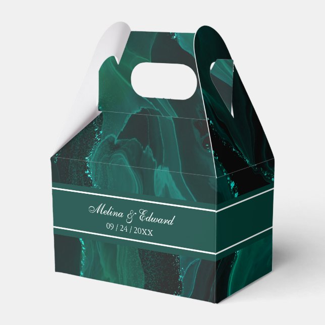 Elegant Green Marble Wedding Favour Box (Front Side)