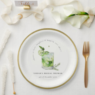 Elegant Green Margarita Cocktail Bridal Shower Paper Plate