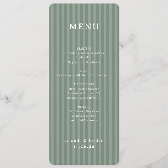 Elegant Green Menu Stripes (Devant)