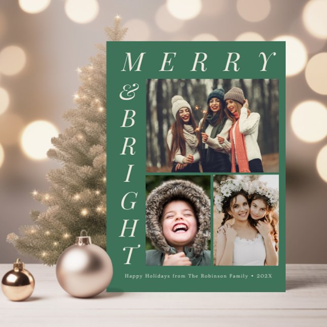 elegant green merry bright text christmas  holiday card (Creator Uploaded)