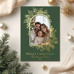 Elegant Green Merry Christmas Photo Foil Holiday Card