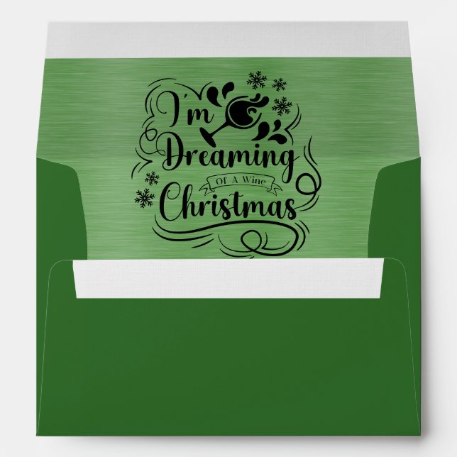 Elegant Green Metallic Black Christmas Text Envelope (Back (Bottom))