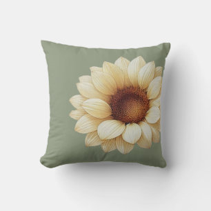 Elegant Green Minimal Sunflower Edge Floral Throw Pillow