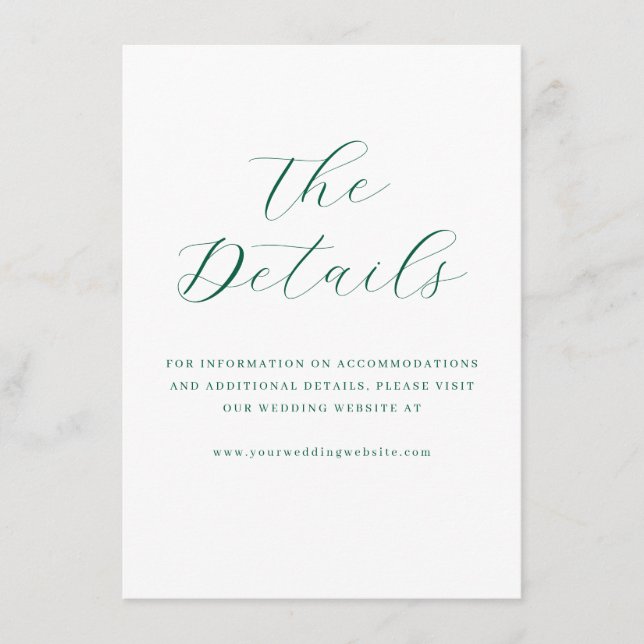 Elegant Green Minimalist Calligraphy Enclosure Card (Front)