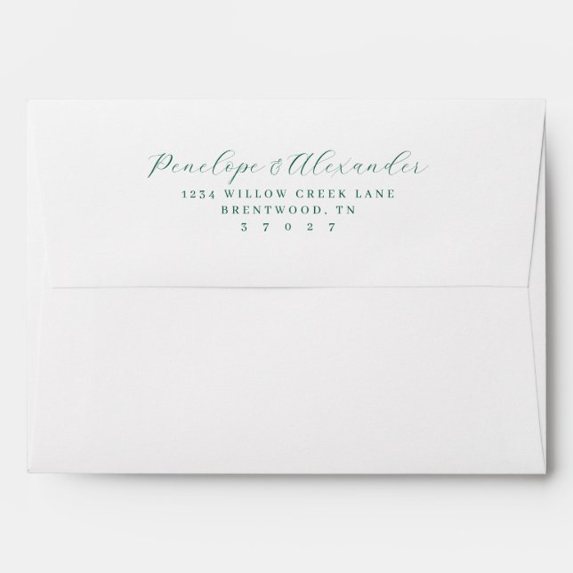 Elegant Green Minimalist Calligraphy Envelope (Back (Top Flap))