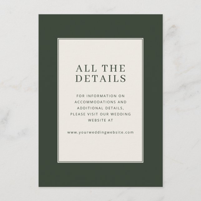 Elegant Green Minimalist Details Enclosure Card (Front)