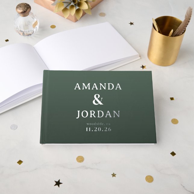 Elegant Green Minimalist Guest Book (Front Open)