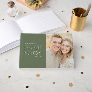 Elegant Green Minimalist Photo Guest Book