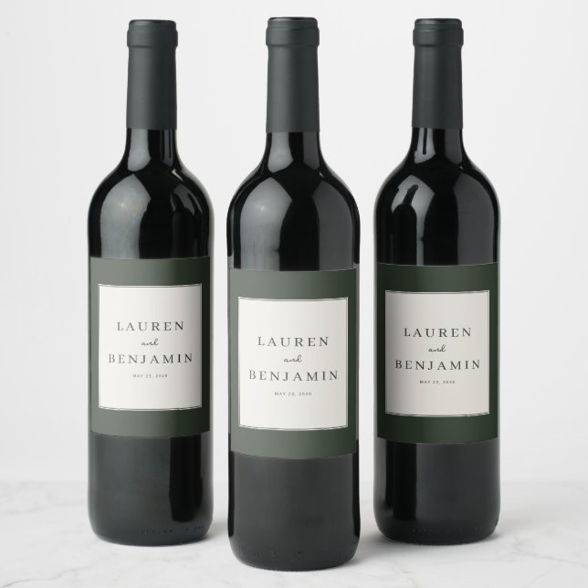 Elegant Green Minimalist Wedding Wine Label (Bottles)
