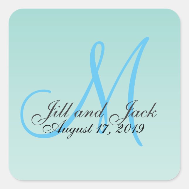 Elegant Green Mint 3d Monogram Square Sticker (Front)