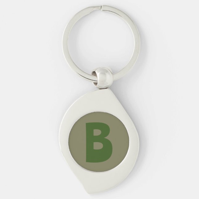 Elegant Green Monogram Initial Letter Keychain (Front)