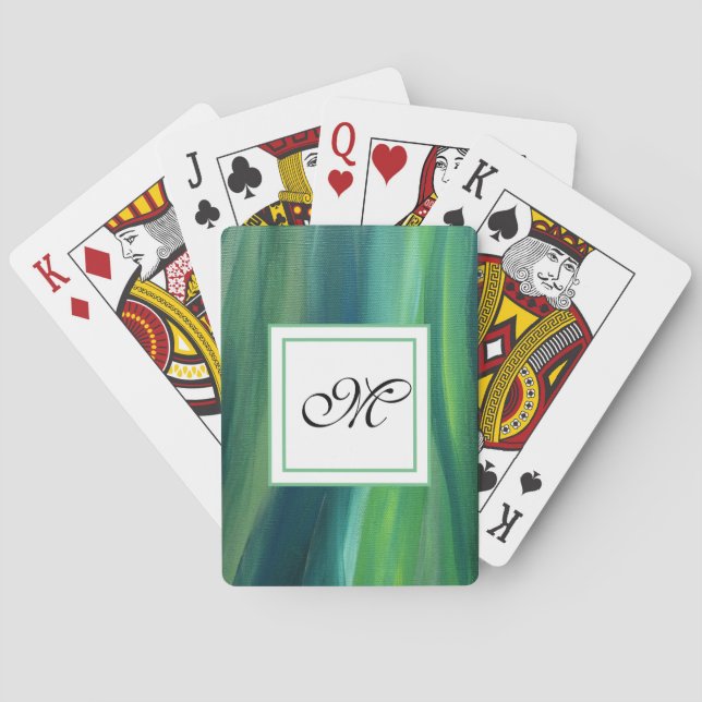 Elegant Green Monogram  lassic Playing Cards (Back)