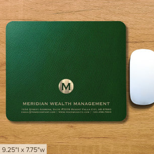 Elegant Green Monogram Mouse Pad for Professionals