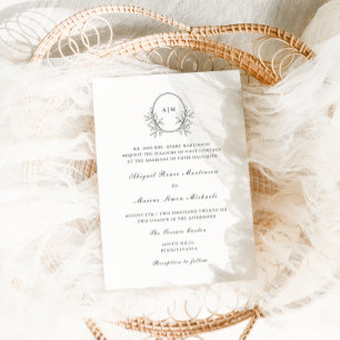 Elegant Green Monogram QR Rsvp Photo Wedding Invitation