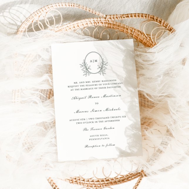 Elegant Green Monogram QR Rsvp Photo Wedding Invitation (Creator Uploaded)