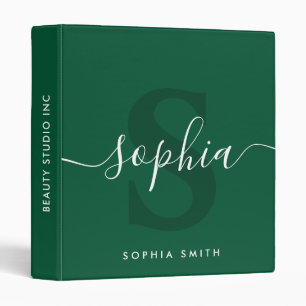 Elegant Green Monogram Script Name Initials  Binder
