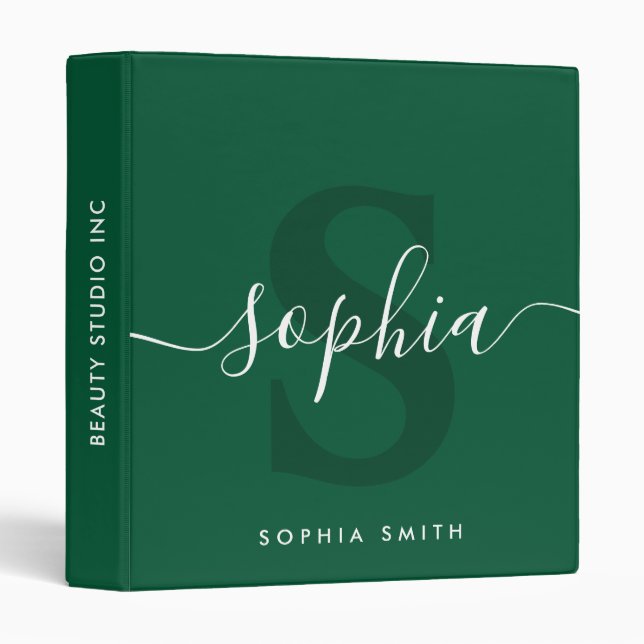 Elegant Green Monogram Script Name Initials  Binder (Front/Spine)