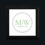 Elegant Green Monogram Wedding Gift Box<br><div class="desc">Elegant Green Monogram with Black Milgrain border. The dotted border is reminiscent of milgrain,  which is a jewellery-detailing technique often used for engagement and wedding rings. The milgrain border adds both a modern and elegant style to this monogrammed keepsake gift box.</div>