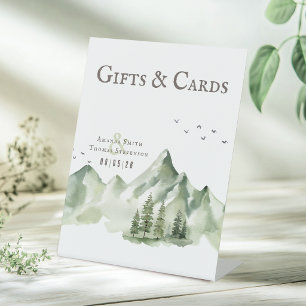 Elegant green mountain landscape gifts & cards pedestal sign