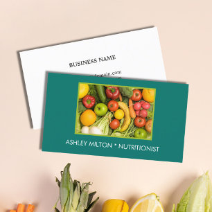 Elegant Green Nutritionist Vegetables Photo Business Card