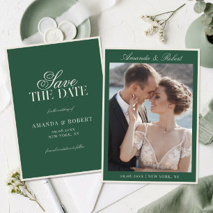 Elegant Green Old Money Photo Wedding Save The Date
