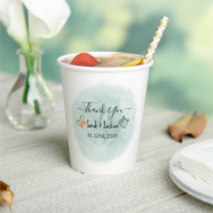 ELEGANT GREEN & ORANGE WATERCOLOR BABY SHOWER PAPER CUPS