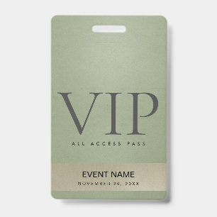 ELEGANT GREEN PALE GOLD VIP EVENT ACCESS PASS BADGE