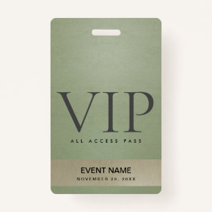 ELEGANT GREEN PALE GOLD VIP EVENT ACCESS PASS BADGE