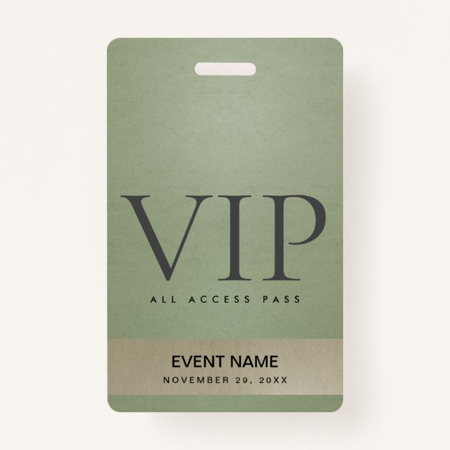 ELEGANT GREEN PALE GOLD VIP EVENT ACCESS PASS BADGE (Front)