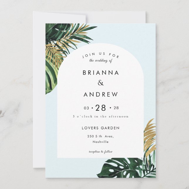 Elegant, Green Palm, Arch Invitation (Front)
