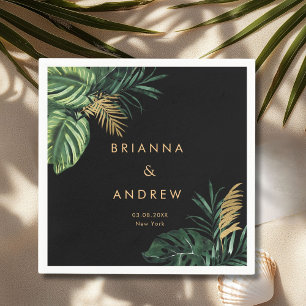 Elegant, Green Palm, Gold (Imitation) Napkin
