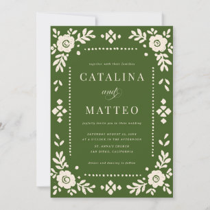 Elegant Green Papel Picado Wedding Invitation