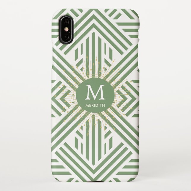 Elegant Green Pattern Monogram  iPhone Case (Back)