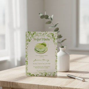 Elegant Green Pattern Perfect Matcha bridal Shower Invitation