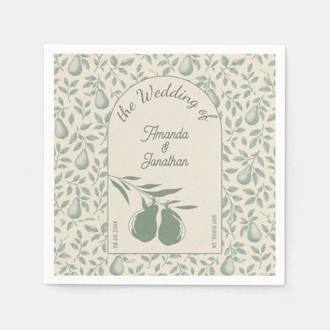 Elegant Green Pear Wedding Napkin (Front)